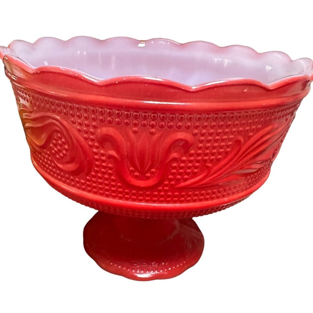 Vintage E.O. Brody Red‎ Milk Glass Candy Dish Bowl MCM
